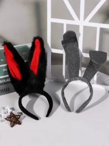 1个复活节兔子耳朵头箍，COSPLAY道具配饰，动物耳朵头箍，圣诞节，复活节，万圣节装饰礼物 - 彩色 - 查看 7