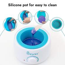 WEWAX 脱毛套装带硅胶罐 - 包含 4 包硬蜡豆、10 片脱毛前湿巾、10 片脱毛后湿巾和 10 把刮刀 - 男女通用便携式脱毛套装，适合居家和旅行使用 - 查看 5