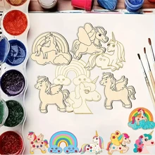 12PCS/18PCS/30PCS Wooden Unicorn Crafts: Festive Party Decorations, Artistic Room Accents, DIY Painting Projects, Wooden Handicrafts, Perfect Birthday Gifts - Apricot - View 3