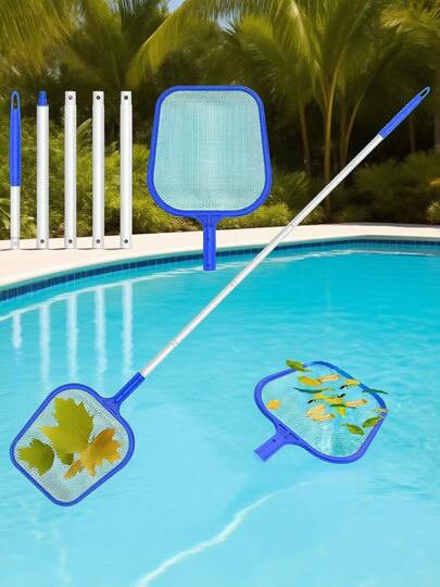 专业 5 节可调节泳池清洁网，配有 63 英寸伸缩杆 - 重型细网撇渣器，用于树叶、碎片和昆虫，耐用的 PP 框架和铝制手柄，适用于游泳池、热水浴缸和花园池塘 - 夏季泳池维护对于房主、酒店员工和商业泳池清洁工来说必不可少 - 非常适合后院泳池派对和度假村维护