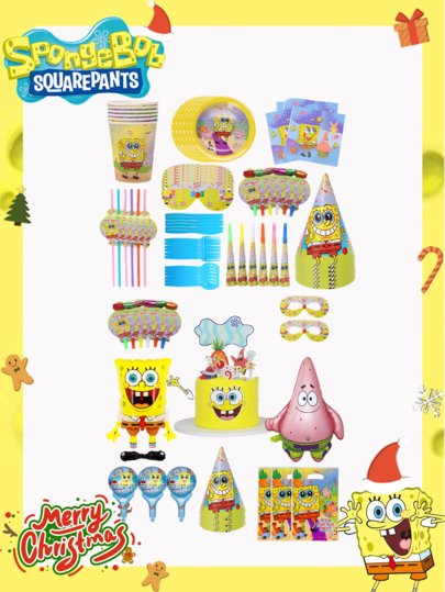  1/6/9/10/14pcs SpongeBob Graduation Party Decorations Set - Hats, Eye Masks, Blow Horns, SpongeBob Birthday Decor Cards, Neptune Star, Octopus Dessert Picks, Create The Best Holiday Party Atmosphere, Perfect For Christmas, Winter Room Decor, Christmas Gifts