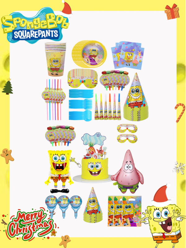 SPONGEBOB 1/6/9/10/14 piezas Conjunto de decoraciones para fiesta de graduación de Bob Esponja - Sombreros, antifaces, cornetas, tarjetas de decoración de cumpleaños de Bob Esponja, estrella de Neptuno, pinchos de postre de pulpo, crea el mejor ambiente para una fiesta festiva, perfecto para Navidad, decoración de invierno, regalos de Navidad