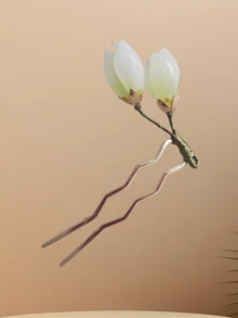 1个复古莲花四叶草U型发夹，金属材质，白色、红色、粉色、紫色、黄色可选，可爱花束造型，优雅仙女发带发梳，精致少女发饰，红色委陵菜花装饰，适合春、夏、秋、冬四季佩戴，不易褪色，长17.9厘米，酷炫夹子，不伤头皮，新年、发饰、发饰、头饰、情人节饰品、女士发饰