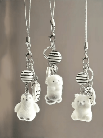 3pcs Cute Cartoon Flocked Puppy Phone Pendant, Bag Charm, Backpack Decor, Keychain