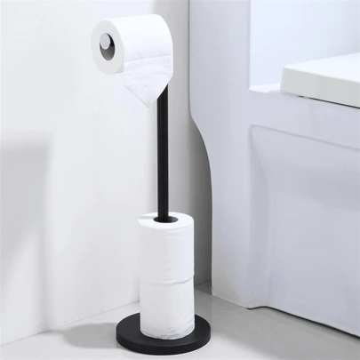 Lislark Toilet Roll Holder Free Standing With HEAVY BASE, Premium Toilet Roll Stand, Stainless Steel Loo Roll Holder For Bathroom 2 In 1 Holder And Storage For 4-5 Paper Rolls, Bathroom Storage - Black