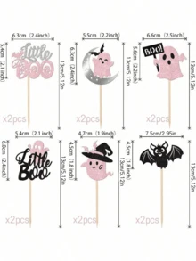 24 piezas de decoraciones para cupcakes de Halloween, con murciélagos, fantasmas y "Little Boo" en colores rosa y negro, para fiestas de Halloween, baby shower, cumpleaños y decoración de pasteles