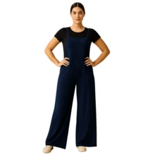 Women's Long Viscolycra Dungarees Jumpsuit Without Pockets - Comfortable, Casual And Stylish - 藍色 - 查看 2