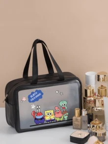 3pcs SpongeBob Pattern Waterproof Travel Toiletry Bag, Cartoon Patrick Star Portable Large Capacity Cosmetic Bag, Suitable For Storing Cosmetics And Travel Essentials - Can Be Used As Travel Organizer, Makeup Bag, Cosmetic Storage Bag, Holiday Organizer, Large Capacity Cosmetic Box, Ideal For Storing Lipstick, Makeup Brushes, Skincare, Phones, Coins And Small Items, Great For Home, Gifts, Vacation And Holidays (Halloween, Christmas) Make Up Bag - Multicolor - View 3