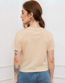 Kit 3 Camisa Camiseta Blusas Feminina Babylook Algodão T-shirt Confortável Basicas Lisas Elegante - Rosa e Caqui - Visão 4