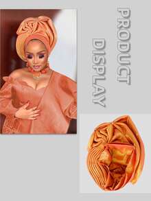 Nigerian Headwear Aso Oke Headband, Women's Wrapped Rhinestone, African Headscarf Hat, Auto Gele Headband, Handmade Fashionable Headwear, Suitable For Weddings, Parties, And Other Festivals - Multicolor - View 8