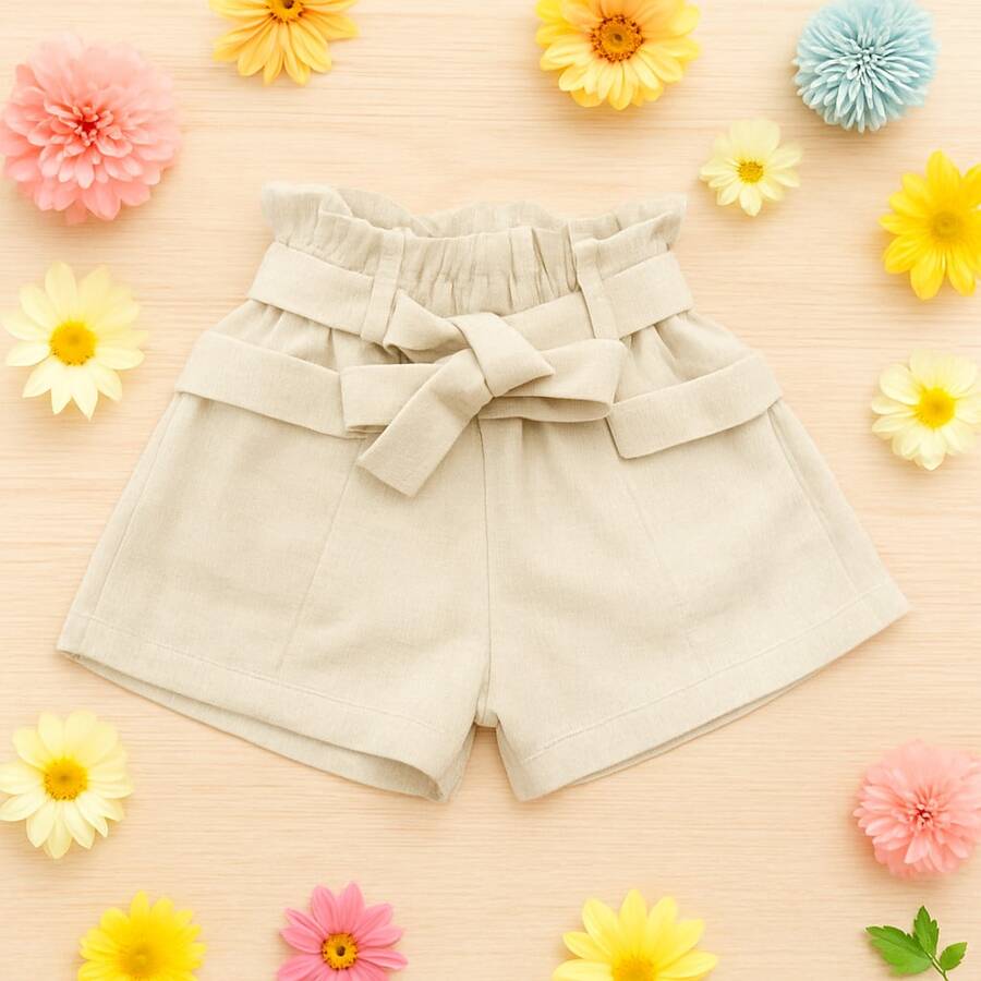 Clochard Shorts For Girls And Teens In Linen Fabric SH335 - Nude - View 1