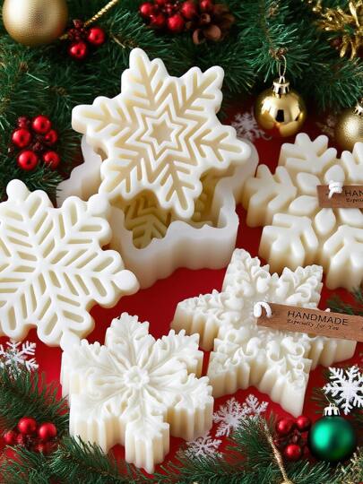 3D圣诞雪花硅胶模具，适用于手工蜡烛、石膏、肥皂等 - 可重复使用，柔软易清洗，造型精美，圣诞主题设计，适合DIY工艺品、蜡烛制作、家居装饰、工艺硅胶模具、圣诞装饰品、房间装饰、圣诞礼物等。