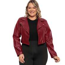 Women's Plus Size Jacket In Leather/Synthetic Leather - Burgundy - View 1