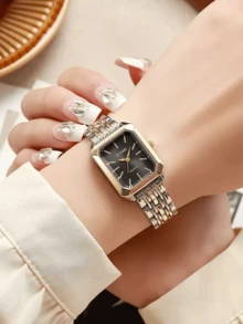 1 件全新时尚青少年方形表盘钢带石英表，适合生日礼物、青少年礼物、休闲、学校、派对等场合 - 彩色 - 查看 9