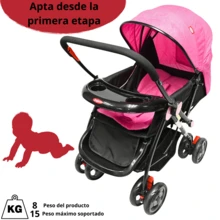 Joykoo Carriola para Bebé Manubrio Reversible Asiento Reclinable Frenos y Cinturón de Segurida Soporta hasta 15 kg - Rosa - Ver 5