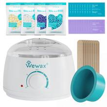 WEWAX 脱毛套装带硅胶罐 - 包含 4 包硬蜡豆、10 片脱毛前湿巾、10 片脱毛后湿巾和 10 把刮刀 - 男女通用便携式脱毛套装，适合居家和旅行使用 - 查看 2