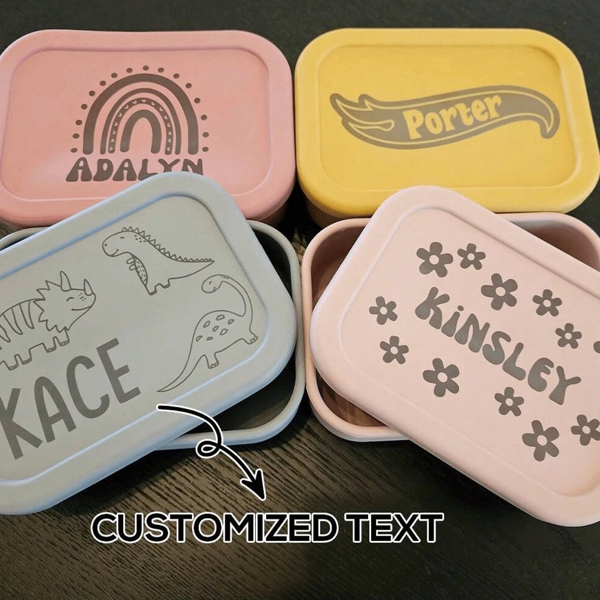 Conjunto de vajilla de silicona personalizado, conjunto de alimentación con nombre, babero de silicona grabado, conjunto de destete con dibujos animados para niña/niño pequeño, conjunto de alimentación con nombre, perfecto para la escuela y la familia