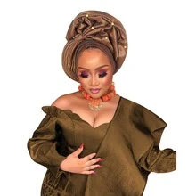 Nigerian Headwear Aso Oke Headband, Women's Wrapped Rhinestone, African Headscarf Hat, Auto Gele Headband, Handmade Fashionable Headwear, Suitable For Weddings, Parties, And Other Festivals - Multicolor - View 17