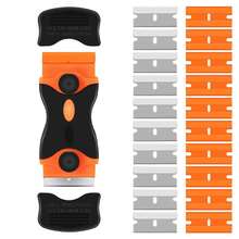 1 套刮刀刀片，玻璃刮刀工具，10 件钢刀片和 10 件塑料备用刀片，用于去除烤箱、窗户上的贴纸、纸张、食物残渣、油漆、胶水 - 彩色 - 查看 8