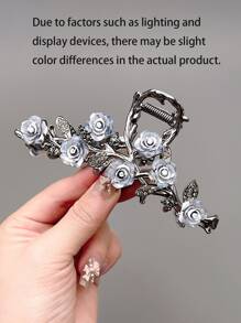 1 件女士黑玫瑰金属合金优雅装饰发爪发髻夹，极简主义奢华风格发夹，适合日常使用发夹发夹发夹发夹发夹秋冬爪夹发饰，适合女士度假装扮 - 黑色 - 查看 5