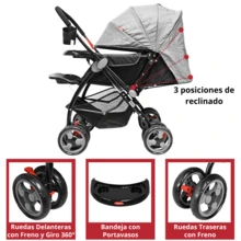 Joykoo Carriola para Bebé Manubrio Reversible Asiento Reclinable Frenos y Cinturón de Segurida Soporta hasta 15 kg - Gris - Ver 3