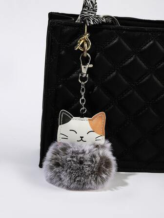 A Brown Fluffy Ball Kitten Bag Pendant Bag Present Valentines Car Accessories Women Cat Keychain Therian Cute Keychain Plush Keychain