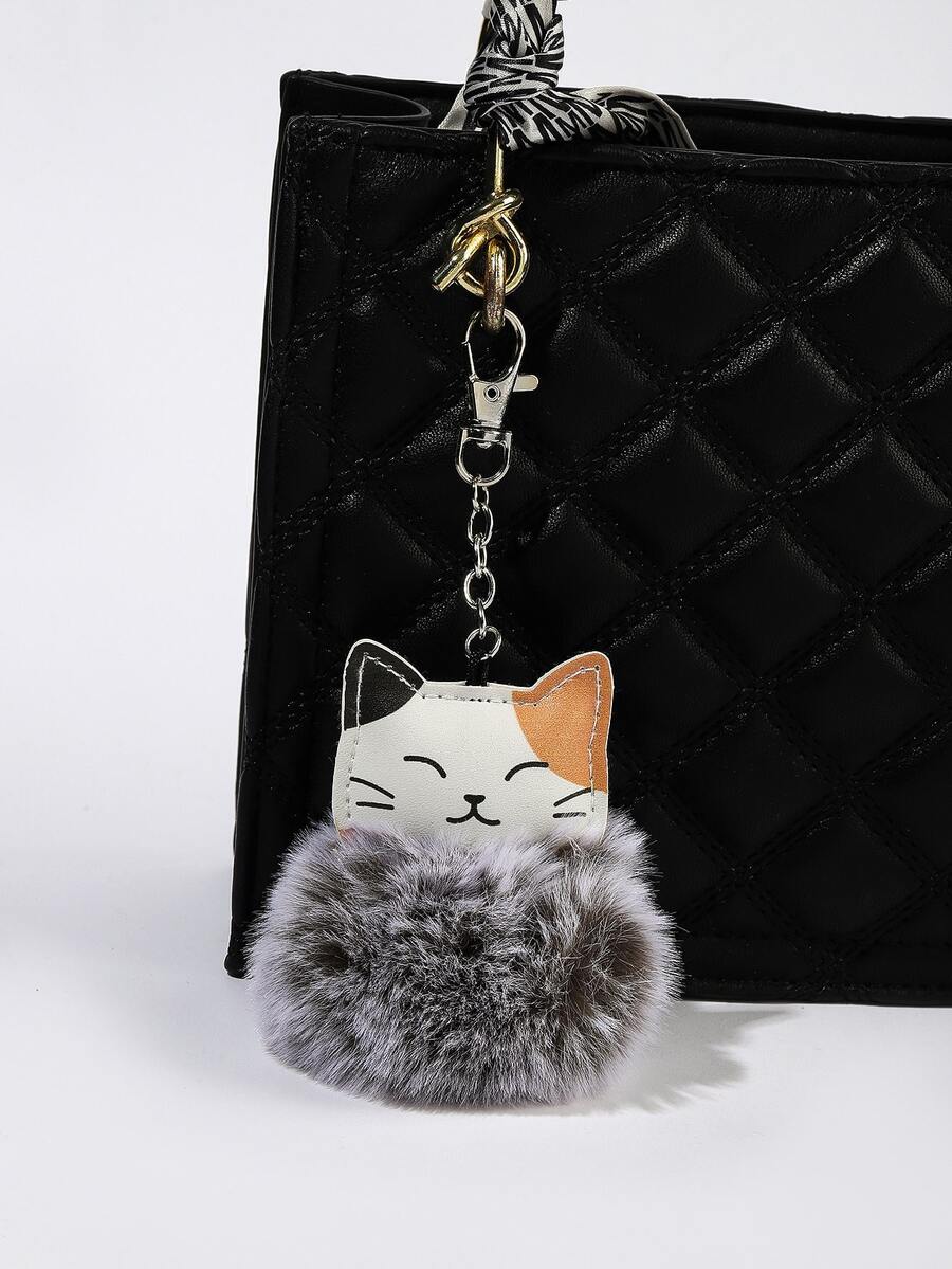 A Brown Fluffy Ball Kitten Bag Pendant Bag Present Valentines Car Accessories Women Cat Keychain Therian Cute Keychain Plush Keychain - Multicolor - View 1