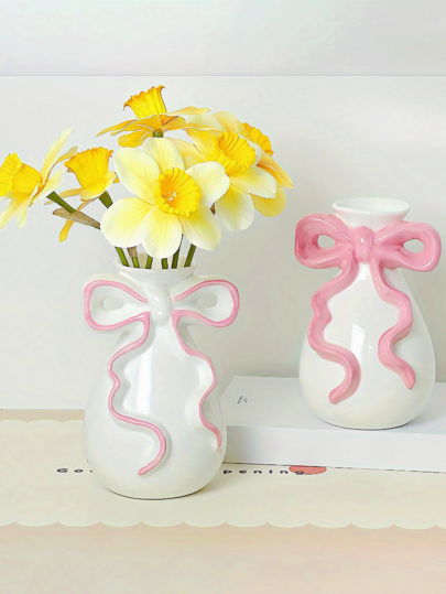 1pc able Ceramic Vase Bow Girl Home Vase, Romantic Wedding ation Shaped Graduation Birthday Holiday Girlfriend/Boyfriend Room Flower Glass view 2
