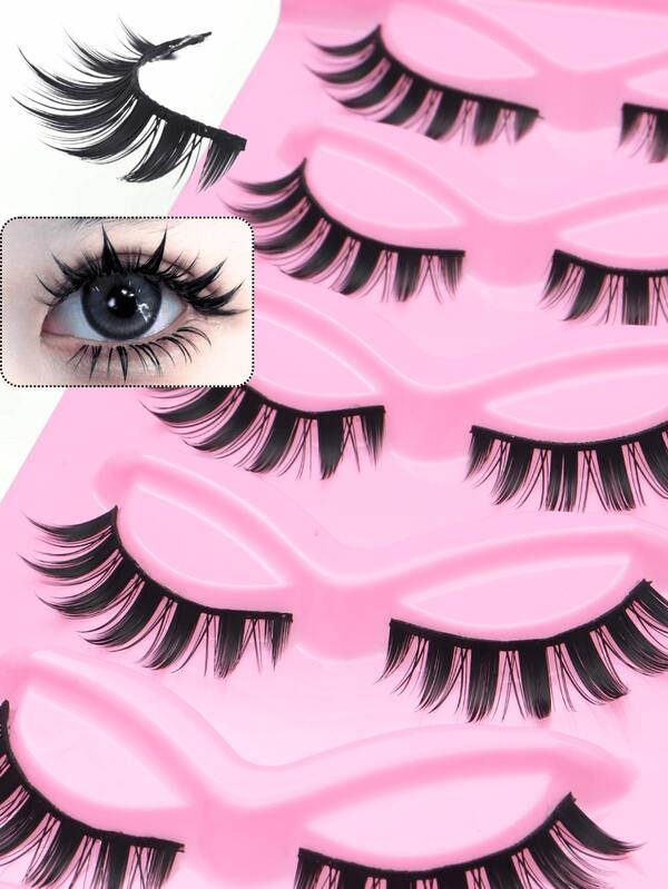 5 Pairs Japanese Anime Demon False Eyelashes, 8-15mm Pointed Tail Cartoon Style, Thick Demonic Lashes With Alluring Curved Tails! Waterproof, Sweat-Proof, Smudge-Proof, Suitable For K-Pop Stage Makeup, Glamorous Western Looks, And Everyday Asian Makeup. Beginner-Friendly, Reusable