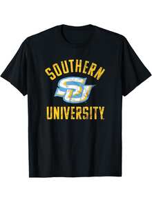 Southern University Jaguars Men's T-Shirt - Soft Cotton, Breathable & Stylish "SU" Graphic Design, Casual Fit For All Seasons, Plus Size L-5XL, Black With Yellow Accents, PLUS SIZE - 黑色 - 查看 1