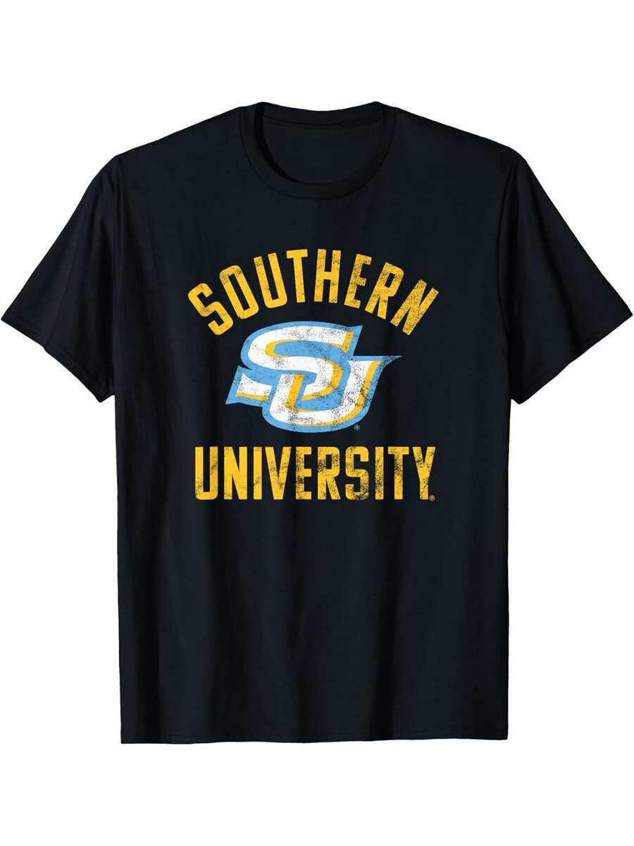 Southern University Jaguars Men's T-Shirt - Soft Cotton, Breathable & Stylish "SU" Graphic Design, Casual Fit For All Seasons, Plus Size L-5XL, Black With Yellow Accents, PLUS SIZE - 黑色 - 查看 1
