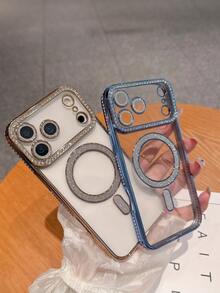 Nueva funda de lujo y moda con brillo, cristales de Rhinestone y transparente compatible con iPhone 16, 15, 14 Plus, 13, 12, 11 Pro Max, con carga inalámbrica magnética, resistente al agua, a golpes y a arañazos