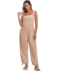 GS SNOWING Womens Wide Leg Overalls Loose Beach Vacation Outfits Jumpsuits 2025 Causal Sleeveless Rompers With Pockets - 卡其色 - 查看 5
