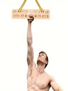 1 szt. wisząca drewniana deska wspinaczkowa – trenażer siłowy do podciągania i do ćwiczeń palców w pomieszczeniach z teksturowaną powierzchnią, wykończenie w kolorze jasnobrązowego naturalnego drewna, do domowej siłowni, plan treningowy, trwała i przenośna konstrukcja, akcesoria do siłowni, przenośny trenażer siłowy, trwała konstrukcja z drewna