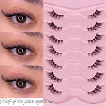 7 Pairs Half Lashes With Clear Band Cat Eye Tail Elongated Eyelashes Natural Look Wispy Faux Mink Lashes Fluffy Soft False Eyelashes Natural Makeup,Suitable For Christmas Makeup,Christmas Gift - Cat Eye Lashes - View 2