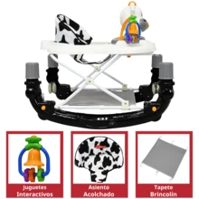 Joykoo Andadera para Bebé Mecedora Vaca con Sonido Bastón Toldo Altura Ajustable Ruedas de Goma Apta desde 6 meses - Negro - Ver 3