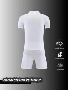 2 Stücke Personalisierter Herren Fußball Trainingsanzug - Individueller Name & Nummer Druck (Vorder-/Rückseite) + Teamname/Logo Anpassung - Weiß mit roten - schwarzen Farbverläufen an den Seiten - schnelltrocknend und atmungsaktiv - perfekt für Fußball, Volleyball, Mannschaftssportarten - Weiss - Übersicht 3