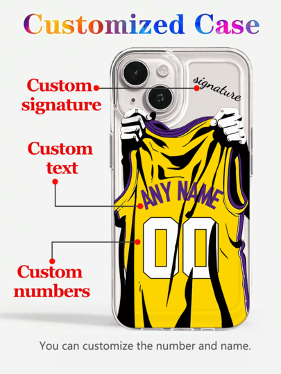 1pc Customizable Basketball Jersey Design Transparent Phone Case, Suitable For IPhone 16 Pro Max/15/17/13/12 Mini/11/XS Max/6 7 8 Plus, Made Of TPU Material, Best Gift For Basketball Fans