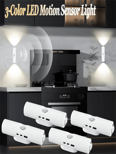 1pc/ Dual Verlichting Head LED Motion Sensor Wand Light, Night Human Detection Dimmable s, Living Room, Bedroom, Hallway Moderne Wit (400mAh)(Button Colours: Distributed At om) view 5