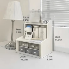 1个双层桌面收纳架，多功能展示架，适用于化妆品、办公、宿舍 - 节省空间的现代设计，宿舍收纳 | 装饰边框细节 | 结构坚固，桌面整理架 - 白色 - 查看 12