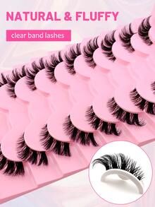 9 Pairs Half-Strip False Eyelashes, Cat Eye Natural Makeup Effect, Transparent Stem, Cartoon Style, Natural Transparent Stem, Short Accent Lashes, Winged Lashes, 3/4 Lashes, Reusable Eyelash Set - Cat Eye Lashes - View 10