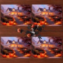1 pieza/4 piezas/6 piezas Manteles individuales de lino con estampado de elementos de Halloween, decoración del hogar, adecuados para regalos de Halloween, decoración de Halloween, aplicables a la mesa de comedor, para todas las estaciones, manteles de mesa modernos lavables, decoración de habitaciones, manteles individuales, posavasos, manteles de mesa de cocina y comedor, decoración de fiestas interiores/exteriores, decoración del hogar, regalo ideal - Multicolor - Ver 13
