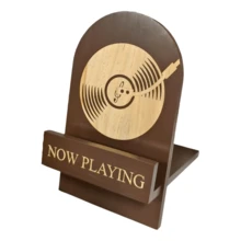 1 pieza Soporte de almacenamiento de discos de vinilo "Now Playing", estante de madera para exhibición de álbumes de vinilo, accesorios "Now Spinning" de madera para tocadiscos, estante de almacenamiento de madera para accesorios de tocadiscos para decoración del dormitorio y la sala de estar para amantes del vinilo
