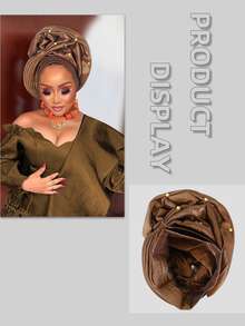 Nigerian Headwear Aso Oke Headband, Women's Wrapped Rhinestone, African Headscarf Hat, Auto Gele Headband, Handmade Fashionable Headwear, Suitable For Weddings, Parties, And Other Festivals - Multicolor - View 9