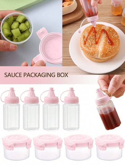4/8pcs Portable Condiment Squeeze Bottles, Mini Semi-Transparent Sauce Jars, Salad Dressing Containers, Small Transparent Ketchup Squeeze Bottles, Suitable For Ketchup, Cooking Oil, Soy Sauce And Honey, Ideal For Office Lunch, Plastic Portable Containers Bottles, Office Lunch Box Picnic Oil Sauce Honey Salad Dressing Seasoning Bottles, Kitchen Utensils, Apartment Essentials, Back To School