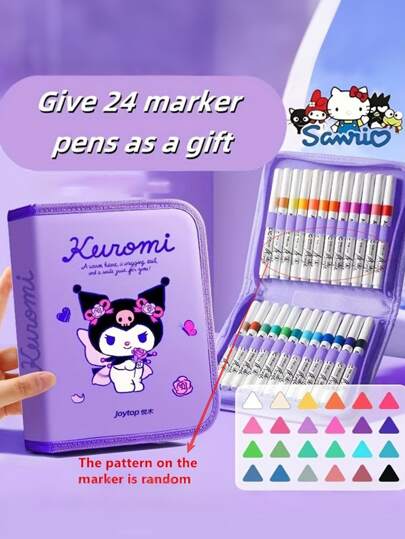 Sanrio 24 pezzi Scatola portapenne in acrilico con disegni di Kuromi, Mel e Cinnamoroll - Organizer versatile, pennarello e penna, da 24 pennarelli come regalo. Ottimo per artisti e studenti, organizer per cancelleria per studenti. Design divertente Chiusura a cerniera, Organo porta penne, Regali per il ritorno a scuola