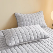 2件装防水防污防油绗缝无拉链枕套，不起球，信封式枕套，无拉链，柔软透气，防水，无异味，无噪音 - 曲線格-淺灰 - 查看 6