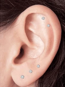 CIZME 4 件/套时尚不锈钢方晶锆石心形仿珍珠平背耳环，带穿耳枪，自穿耳套装 - 一次性穿耳枪，带预装耳钉，家用自穿耳枪套装，软骨耳环，男女皆宜，可作为日常装饰 - 銀色/金色 - 查看 3