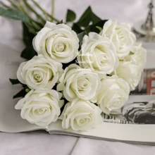 10 Rosas Artificial Branca Aveludada Individual Decoração Arranjo Flor 45cm Enfeite - Branco - View 5