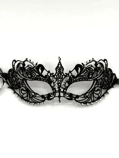 Adult Masquerade Ball Mask, Diamond Inlaid Satin Belt Style, Mysterious And Fun Lace Mask, Couple Style And Men's And Women's Lace Headwear And Clothing, Christmas Mask